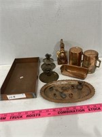 Vintage Copper Salt&Pepper Shakers, Tray and More