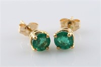 Pair of 18k Yellow Gold and Emerald Stud Earrings