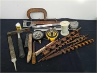 Group of Rusty tools, DeWalt tape measure, the
