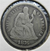 1876 Seated liberty silver dime.