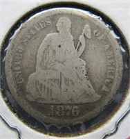 1876-S Seated liberty silver dime.