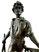 Statuette 12" LE TRAVAIL en fer blanc style bronze