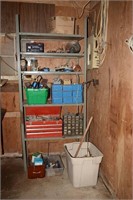 METAL SHELF WITH CONTENTS - TOOLBOXES, HARDWARE