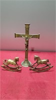 Large brass cross and horses