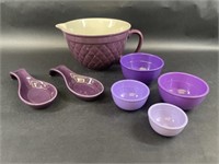 Purple Batter Bowl, Measuring Cups, Spoon Rests