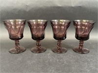 Set of Four Fostoria Glass Amethyst Water Glasses