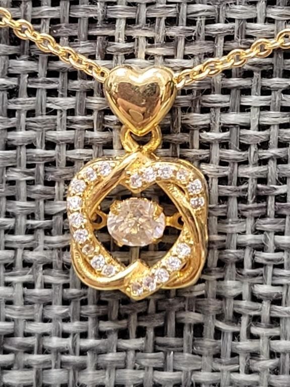 "Floating Diamond" Pendant CZ and Goldtone