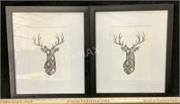 (2) Black and White Wall Decor of Deers