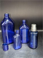 4 Pc. Vintage Cobalt Blue Bottle & Cup