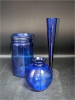 3 Pc. Vintage Cobalt Blue Vase