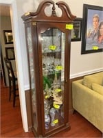 LIGHTED WOODEN CURIO CABINET 26.5 IN X 13 IN X 81