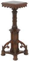 Gothic Incised Mahogany Plant Stand