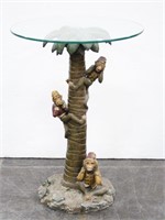 Novelty Palm Tree & Monkeys Glass Top Side Table
