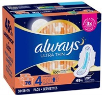 76-Pk Always Ultra Thin Overnight Pads, Unscented