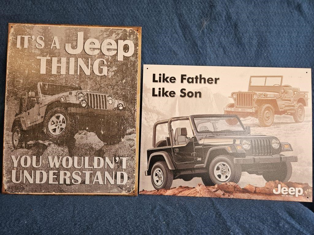 TWO NICE METAL JEEP SIGNS BOTH 12.5"X16"