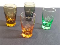 4pc Antique Hand Blown Color Glass Shot Glasses