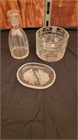 Glass dish, plate, and decanter