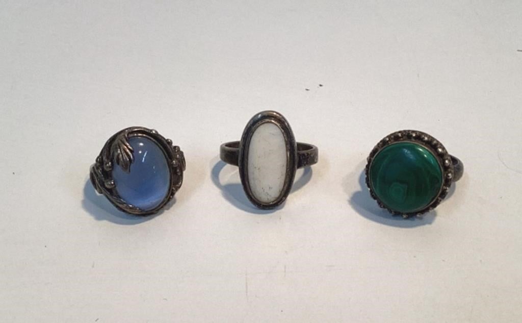 3 Vintage Sterling Silver Rings size 8 & 11