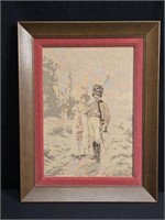 ca 1900 Framed Tapestry Officer & Lady