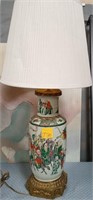 11 - ASIAN PORCELAIN BASE TABLE LAMP W/ SHADE