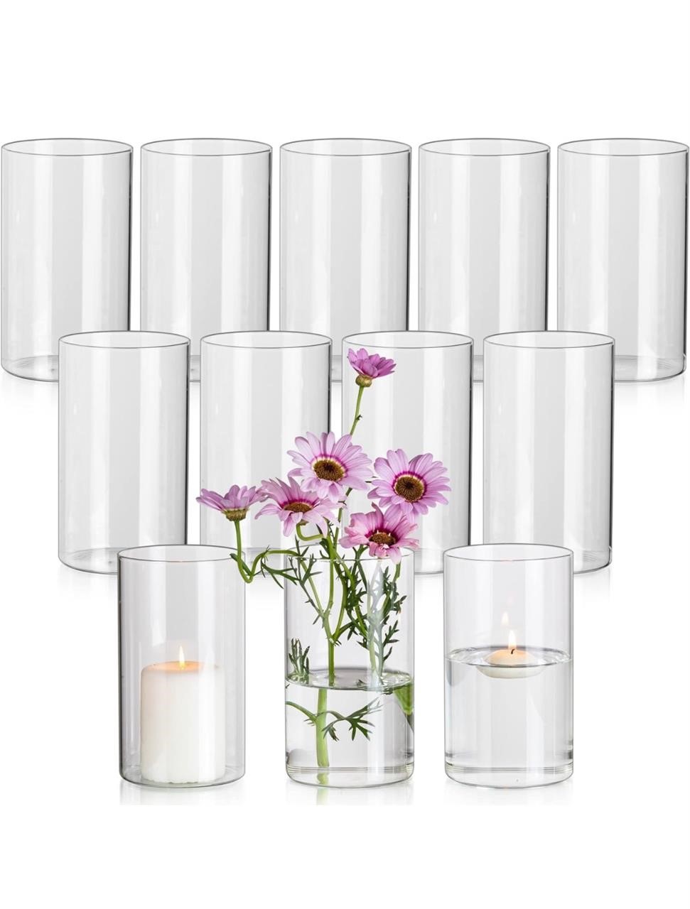 NEW $97 (4") 12-Pcs Glass Cylinder Vases