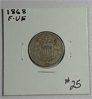 1868  Shield Nickel   F-VF