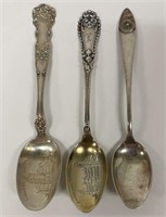 Lot of 3 Vintage Sterling Silver Souvenir Spoons