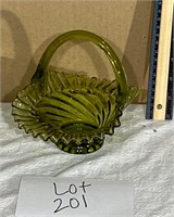 Vintage green glass basket