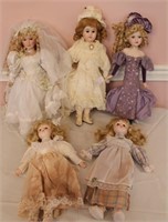 5 bisque dolls:  16" bride with cloth body -