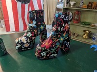 Pr. of 'High-Fashion' Floral High Heel Boots SZ 38