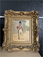 British Infantry Soldier Gold Framed Oil Painting.