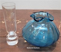 Signed? Vase and hand blown blue vase