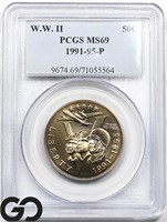 1991-95-P WWII Commemorative 50c, PCGS MS69