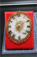 Brazilian Agate Clock On Red Stand, Needs Battery