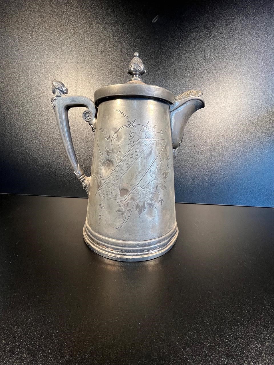 Antique Wilcox Silver Plated Pitcher Monogramed W