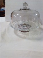 Cake plate glass with silver plate base