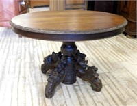 Beast Carved Neo Renaissance Oak Pedestal Table.