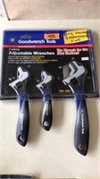 GOODWRENCH TOOLS 3 ADJUSTABLE WRENCH SET NIB