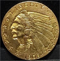1908 $2.50 Indian Head Gold Quarter Eagle Nice!