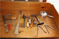 Misc. kitchen utensils & meat grinder