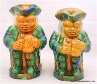 A Pair of Antique Majolica Toby Jugs