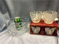 CRYSTAL BOWL AND 2 CANDLE HOLDERS