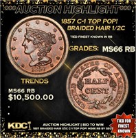 ***Auction Highlight*** 1857 Braided Hair Half Cen