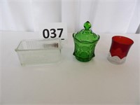 Green Coin Glass, Ruby Flash Glass