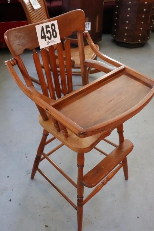 Vintage Wooden High Chair with Tray