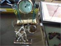 Clock, Figurine, and Bar Glasses