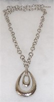Monet Hammered Double Teardrop Pendant Necklace