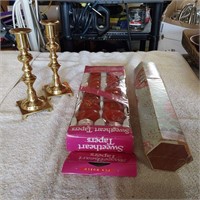 Brass candle holders, candles & incense