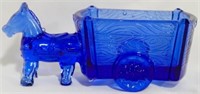 Jeanette Blue Glass Horse and Cart 2.5x6.5x3