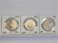 US KENNEDY 50¢ PIECES - 1971D, 1974D & 1976D